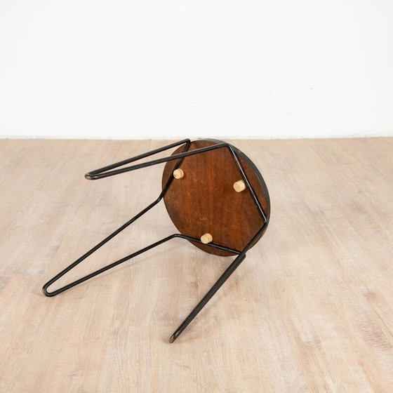 Image 1 of Vintage "75" model stool in black melamine wood and metal by Florence Knoll for Knoll International, 1950