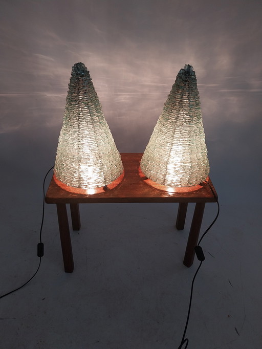 Set of 2 glass cones table lamps 1970s 