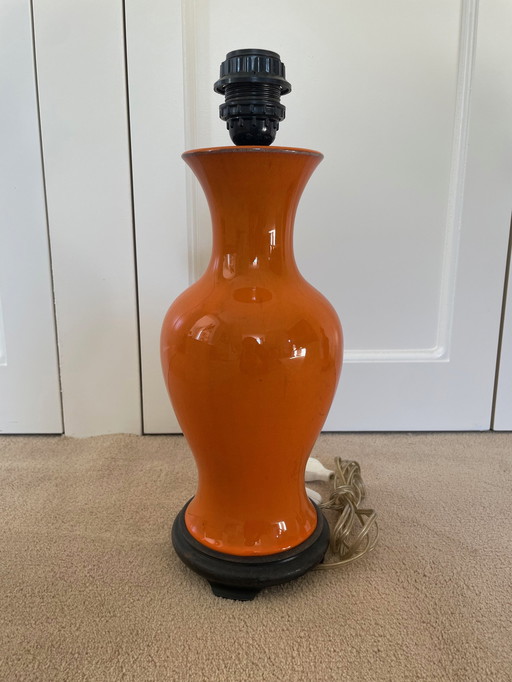 Two Orange Ceramic Table Lamps