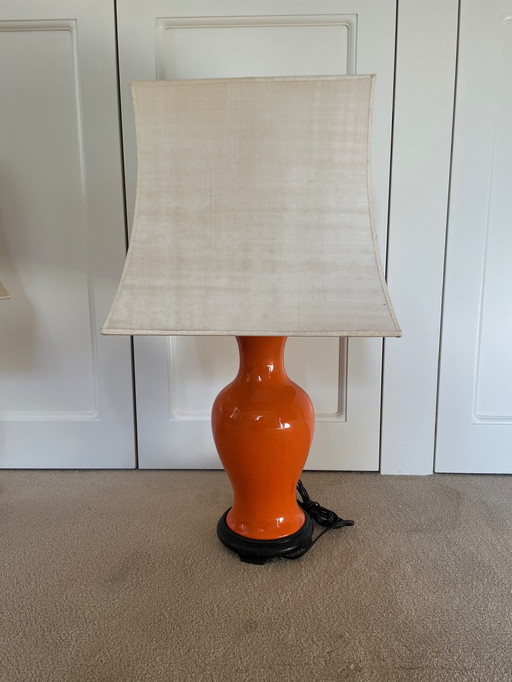 Two Orange Ceramic Table Lamps