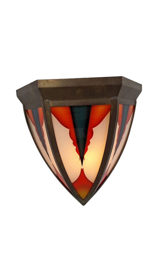 Art Deco / Amsterdam School (style) - Stained glass wall sconce - Bronze frame - In the style of Tuschinski - Multiple in stock