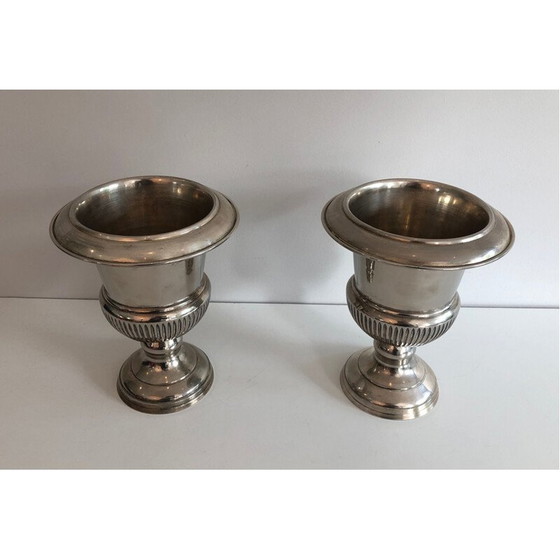 Image 1 of Coppia di secchielli per champagne vintage placcati in argento, Francia 1940