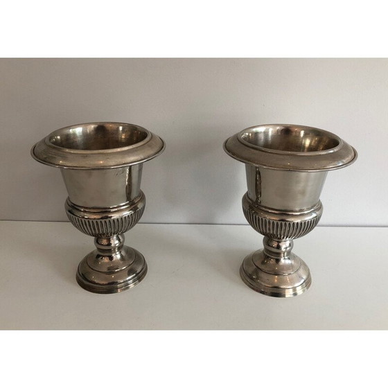 Image 1 of Coppia di secchielli per champagne vintage placcati in argento, Francia 1940