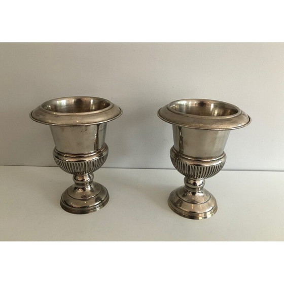 Image 1 of Coppia di secchielli per champagne vintage placcati in argento, Francia 1940