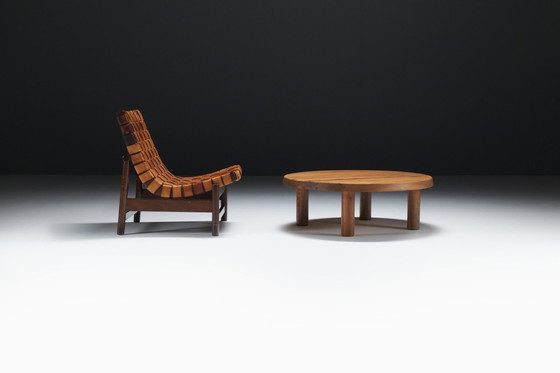 Image 1 of Splendido tavolino da caffè vintage T02M in legno di olmo di Pierre Chapo - Francia