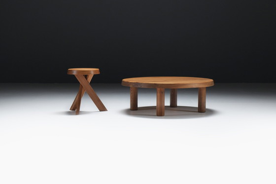 Image 1 of Splendido tavolino da caffè vintage T02M in legno di olmo di Pierre Chapo - Francia