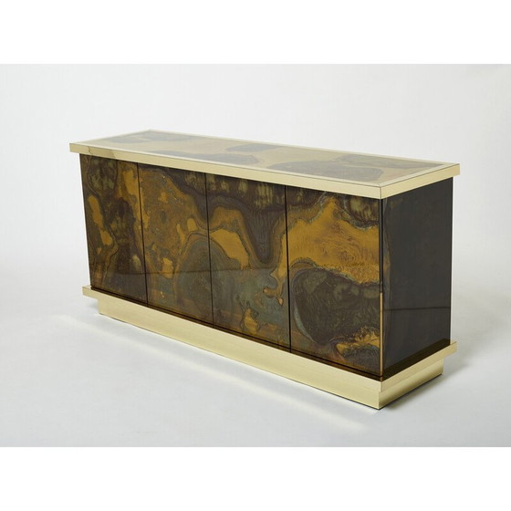 Image 1 of Vintage oxidized brass sideboard by Isabelle and Richard Faure for Maison Honoré, 1970