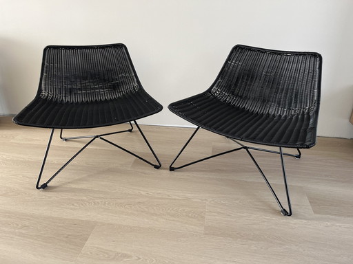 2x Woood Rattan Chairs