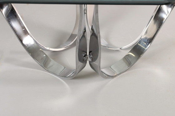 Image 1 of Roger Spunger for Dunbar Glass and chrome coffee table from