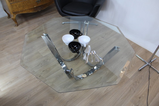 Image 1 of Roger Spunger for Dunbar Glass and chrome coffee table from