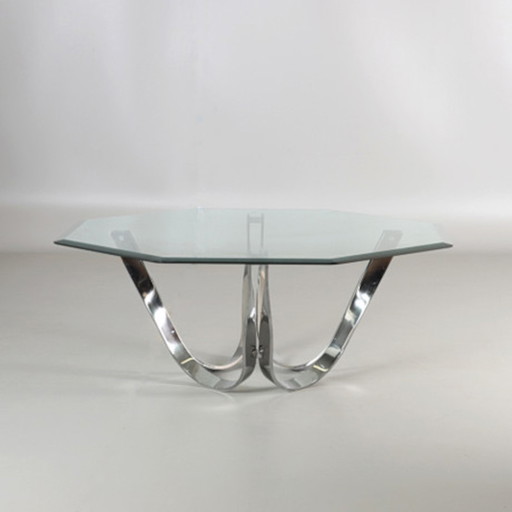 Roger Spunger for Dunbar Glass and chrome coffee table from