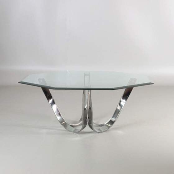 Image 1 of Roger Spunger for Dunbar Glass and chrome coffee table from