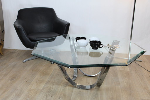 Roger Spunger for Dunbar Glass and chrome coffee table from