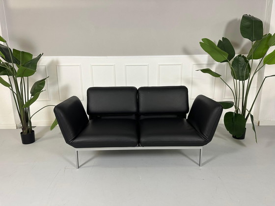 Image 1 of Brühl Roro Designer Leather Black Sofa Sofa Bed Couch Guests