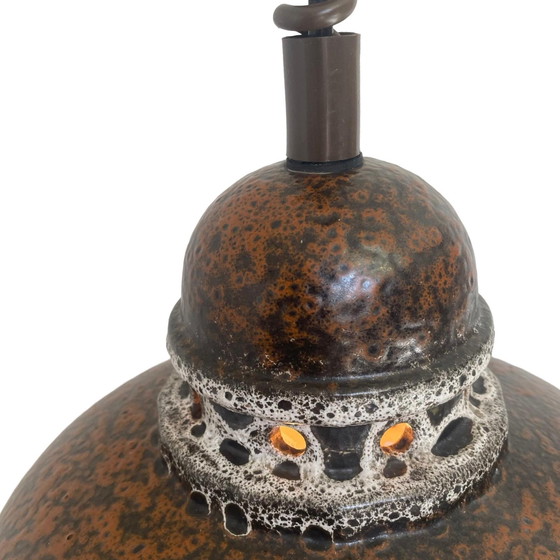 Image 1 of Fat Lava - UFO shaped Ceramic Hanging Pedant - Midcentury - Germany - BOHO - Brown - Mounted on extendable Power cord - Multiple