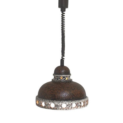 Fat Lava - UFO shaped Ceramic Hanging Pedant - Midcentury - Germany - BOHO - Brown - Mounted on extendable Power cord - Multiple