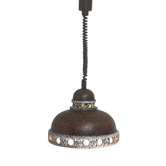 Image 1 of Fat Lava - UFO shaped Ceramic Hanging Pedant - Midcentury - Germany - BOHO - Brown - Mounted on extendable Power cord - Multiple