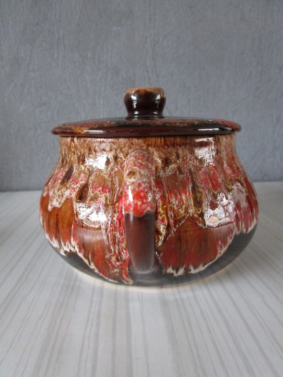 Image 1 of Vallauris Coffee Service - Red Pink And Brown Enameled Terracotta (Circa 1950)