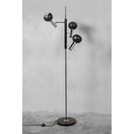 Image 1 of Vintage black and chrome adjustable floor lamp with shade by Wilko, 1970