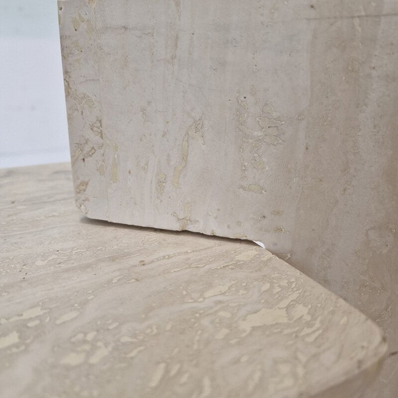Image 1 of Vintage travertine and glass coffee table, Italy 1980