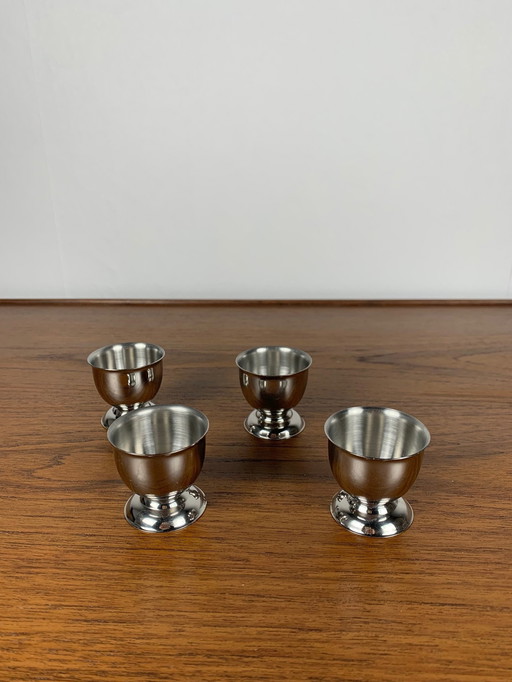 Set Of 4 Stainless Steel Egg Cups, 1970