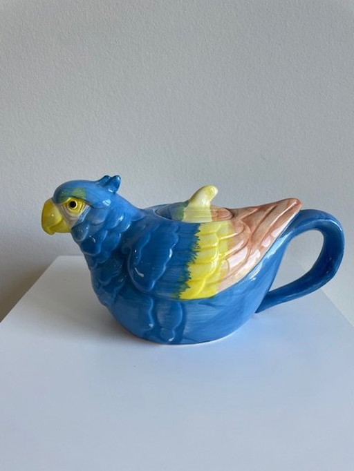 Teapot Parrot - Handpainted Glazed Ceramic