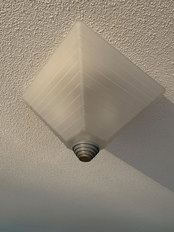 Image 1 of Frosted Glass Pyramid-Shaped Flush Ceiling Light - Set Of 3