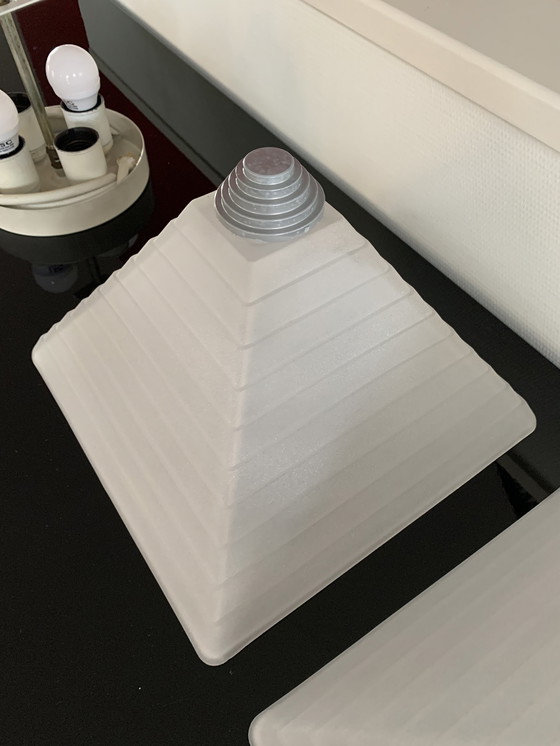 Image 1 of Frosted Glass Pyramid-Shaped Flush Ceiling Light - Set Of 3