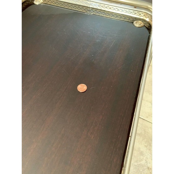 Image 1 of Vintage Brass Bar Cart With Formica Trays On Multi- Directional Wheels 1960s