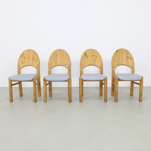 4x Chaise de salle à manger brutaliste en pin, 1970