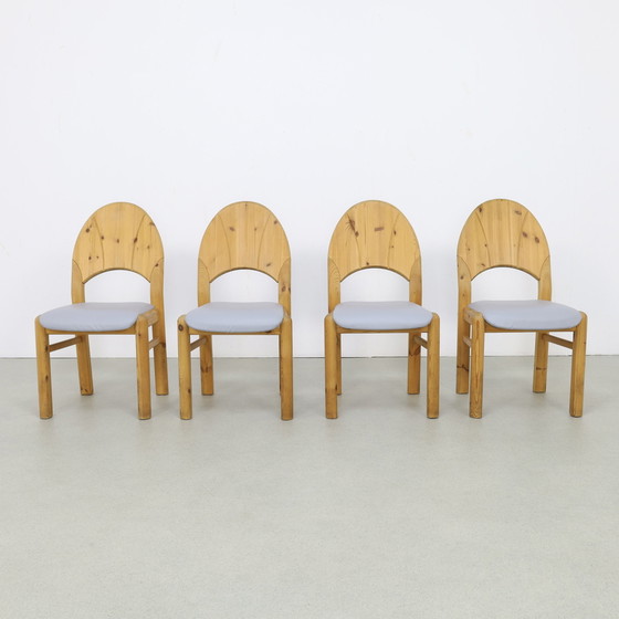 Image 1 of 4x Brutalist dining chair in pine, 1970s