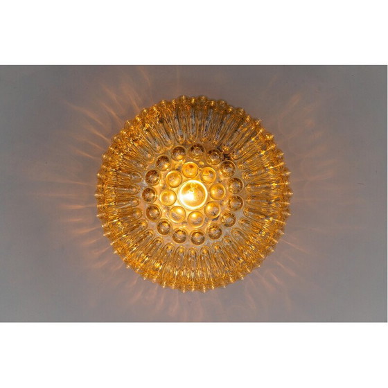 Image 1 of Lampada da soffitto vintage in vetro ambrato a bolle, 1960