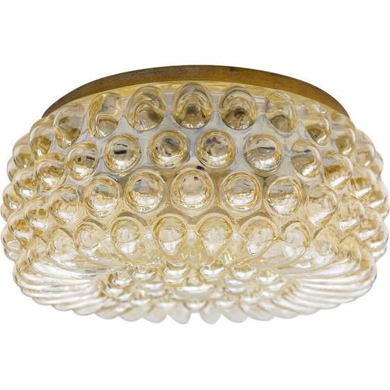 Image 1 of Lampada da soffitto vintage in vetro ambrato a bolle, 1960