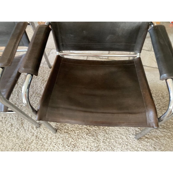 Image 1 of Pair of vintage Klinte brown leather armchairs by Tord Bjorklund for Ikea, Sweden 1980