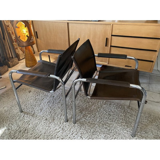 Image 1 of Pair of vintage Klinte brown leather armchairs by Tord Bjorklund for Ikea, Sweden 1980