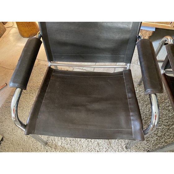 Image 1 of Pair of vintage Klinte brown leather armchairs by Tord Bjorklund for Ikea, Sweden 1980