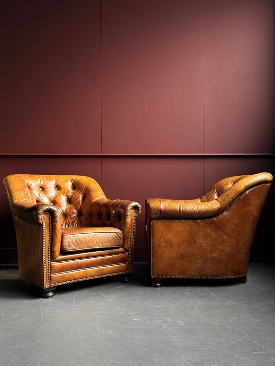 Image 1 of 2x Chesterfield armchairs