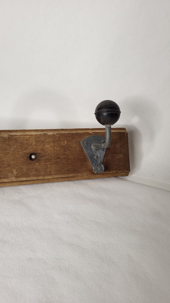 Image 1 of Wood & Bakelite 4-Plate Wall-Mounted Coat Rack