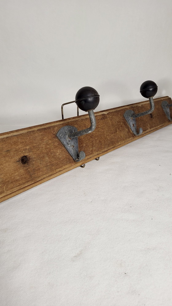 Image 1 of Wood & Bakelite 4-Plate Wall-Mounted Coat Rack