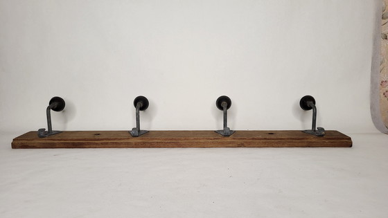 Image 1 of Wood & Bakelite 4-Plate Wall-Mounted Coat Rack