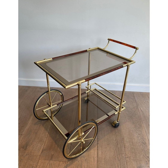 Image 1 of Vintage rolling table in brass and orange-red celuloid