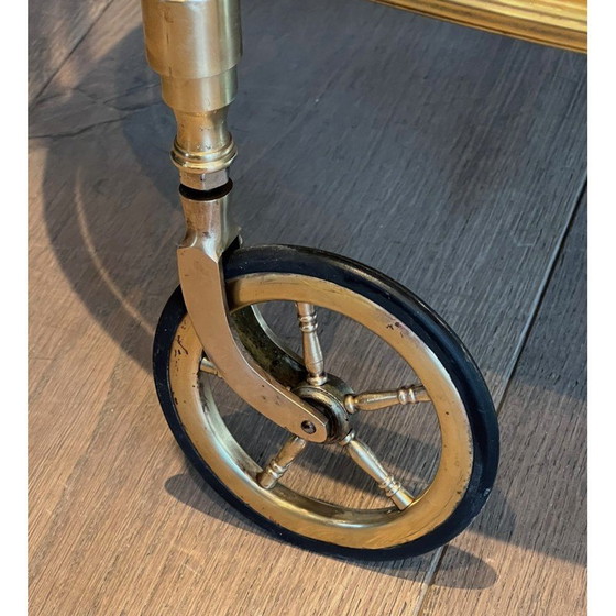 Image 1 of Vintage oval brass and mahogany table on wheels by Maison Baguès, 1940