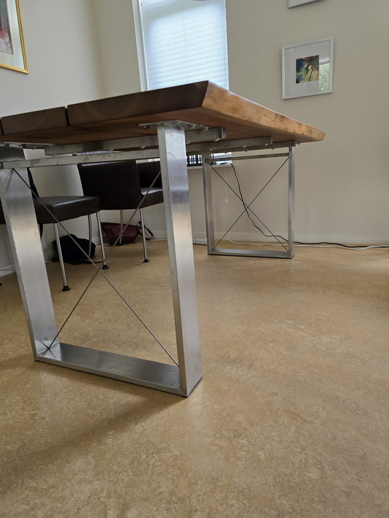 Image 1 of Musterring Dining Table Wild Walnut Stainless Steel Frame