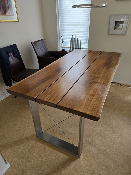 Image 1 of Musterring Dining Table Wild Walnut Stainless Steel Frame