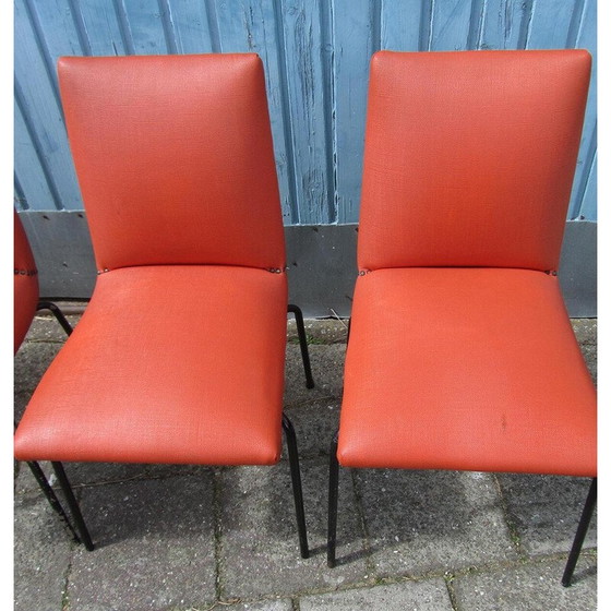 Image 1 of Set of 4 vintage metal and leatherette chairs by Pierre Guariche for Meurop, Belgium 1960s