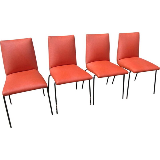 Image 1 of Set of 4 vintage metal and leatherette chairs by Pierre Guariche for Meurop, Belgium 1960s