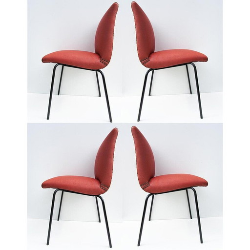 Set of 4 vintage metal and leatherette chairs by Pierre Guariche for Meurop, Belgium 1960s