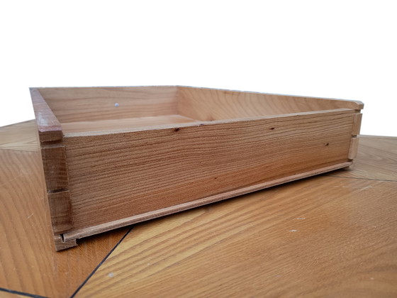 Image 1 of Vintage Beech Desk With Inlaid Leaf Ash And Wenge