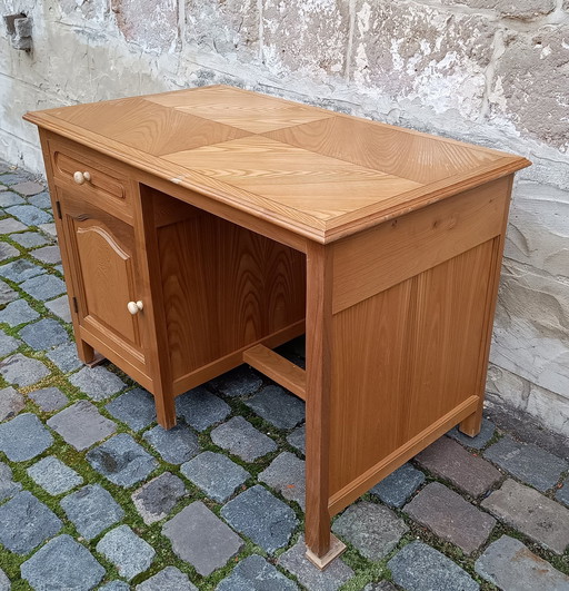 Vintage Beech Desk With Inlaid Leaf Ash And Wenge