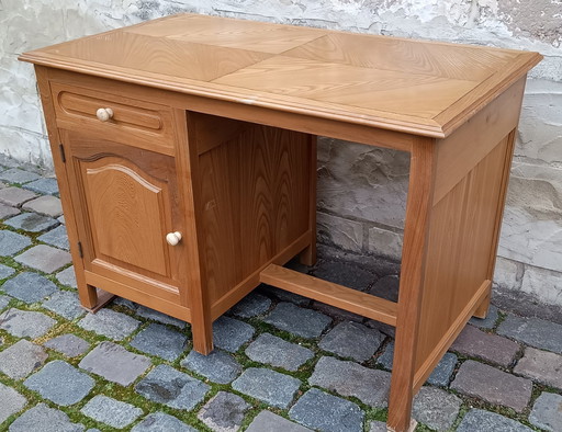 Vintage Beech Desk With Inlaid Leaf Ash And Wenge